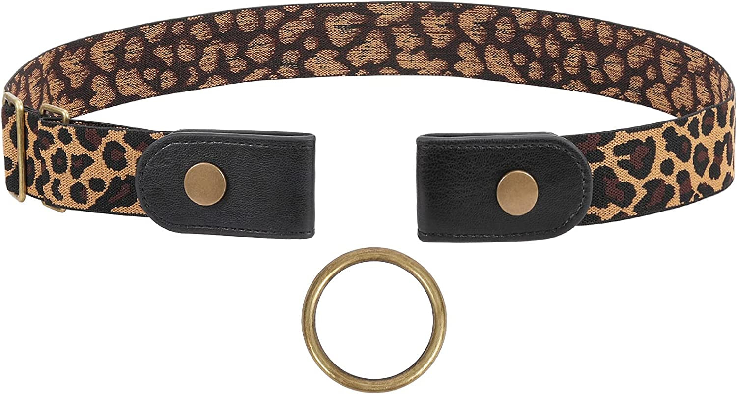 No Buckle Elastic Stretch Belts for Men and Women, Comfortable Invisible Belts for Jeans Pants Apparel & Accessories > Clothing Accessories > Belts SUOSDEY O-leopard S--M:Waist size 24''-34''