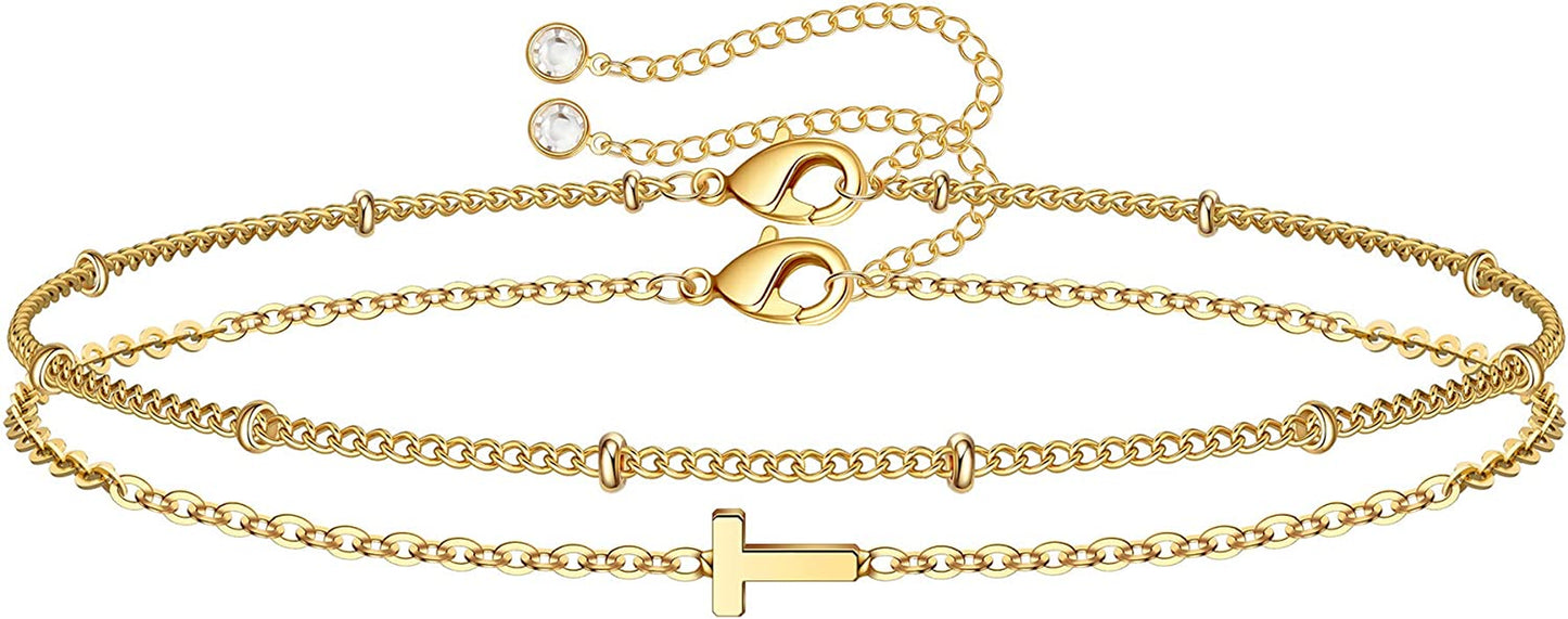 Dainty Gold Initial Bracelets for Women, 14K Gold Plated Dainty Personalized Gold Bracelets Initial Bracelets for Women Teen Girls Jewelry Chain Bracelets for Kids Toddler Little Girls Jewelry Gifts Apparel & Accessories > Jewelry > Bracelets M MOOHAM T