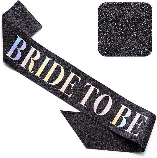 CORRURE 'Bride to Be' Sash for Bachelorette Party - Bridal Shower Black Glitter Sash with Multicolor Foil Lettering - Hen Party Decorations Supplies Accessories, Wedding Engagement Party Favors Gift Apparel & Accessories > Clothing Accessories > Sashes CORRURE Black - Multicolor