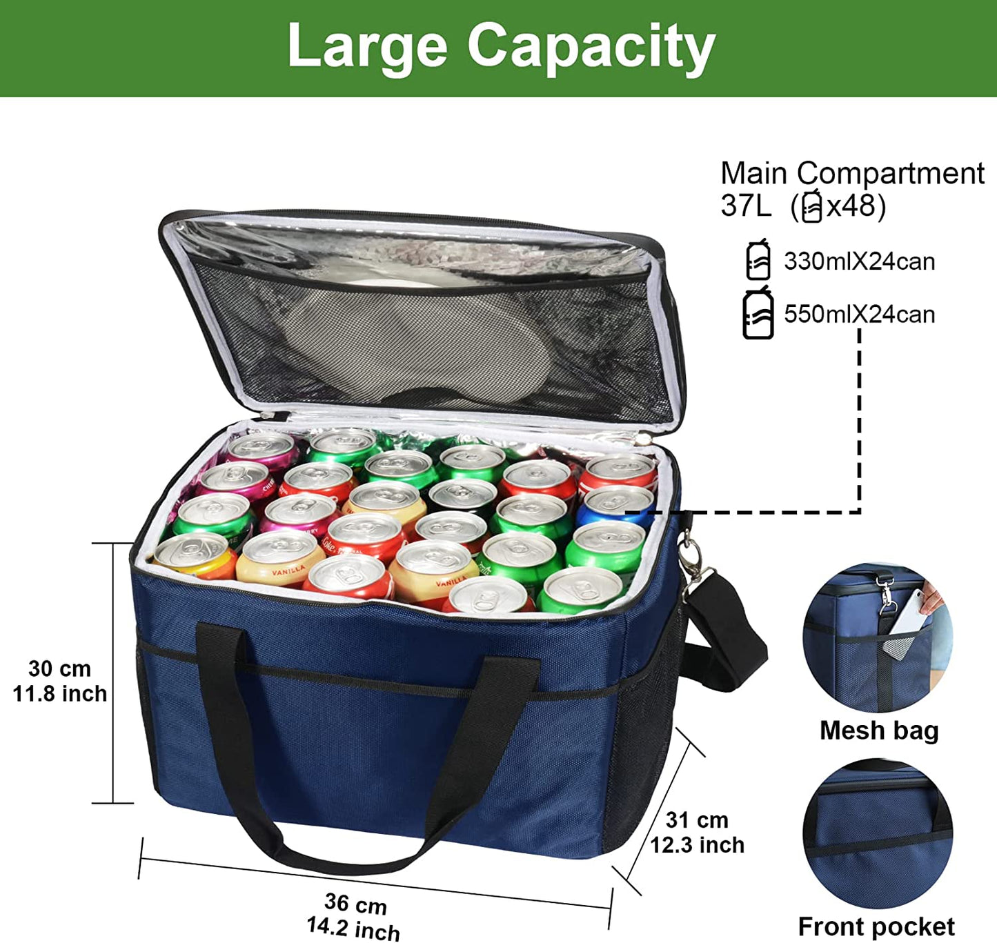 CGBE Collapsible Cooler Bag Insulated Large Lunch Bag Leakproof Thicken Cooler Bag Portable for Camping, Picnic & Beach, Grocery Shopping (48 Can , 37L) Apparel & Accessories > Jewelry > Anklets CGBE