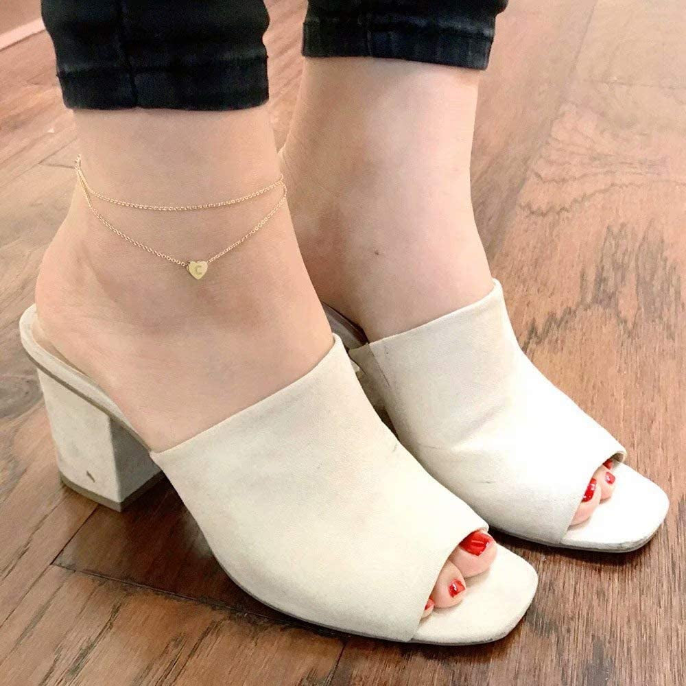 Turandoss Heart Initial Ankle Bracelets for Women, 14K Gold Filled Handmade Dainty Layered Anklet Letter Initial Heart Ankle Bracelets for Women Beach Jewelry Gifts Apparel & Accessories > Jewelry > Anklets Turandoss