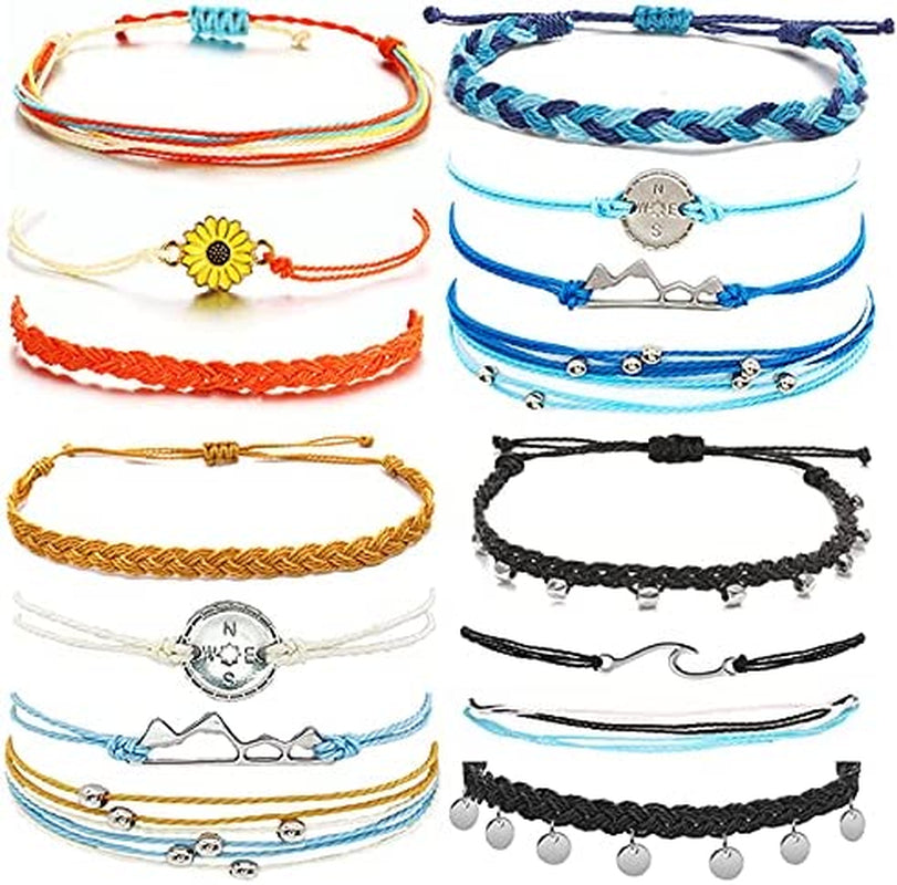 HUASAI Vsco String Bracelets for Teen Girls Women Waterproof Boho Rope Bracelets Wave Surfer Bracelets Summer Beach Anklets Apparel & Accessories > Jewelry > Anklets HUASAI Summer Beach Bracelets Anklets Set