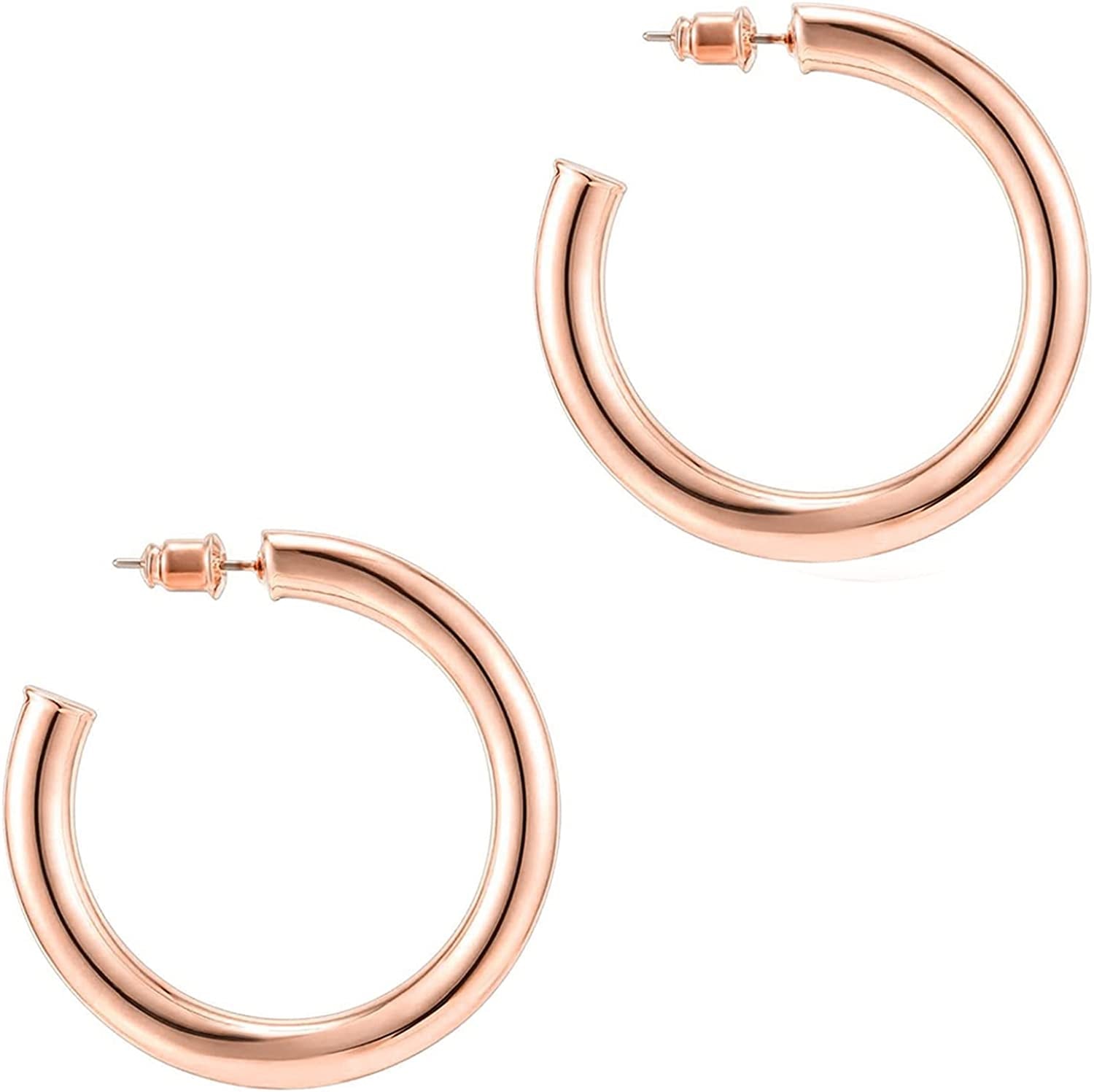 PAVOI 14K Gold Colored Lightweight Chunky Open Hoops | Gold Hoop Earrings for Women Apparel & Accessories > Jewelry > Earrings PAVOI Rose Gold Vermeil 40 MM
