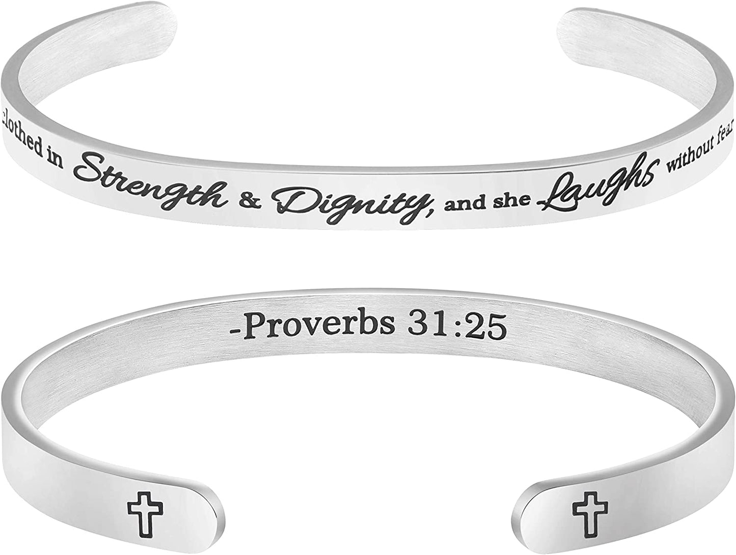 Christian Bracelets for Women Inspirational Gifts Bible Verse Religious Faith Jewelry Cuff Bracelet Mothers Day Christmas Birthday Jewelry for Her Mother Daughter Apparel & Accessories > Jewelry > Bracelets Memgift Proverbs 31:25-She is clothed in strength and dignity