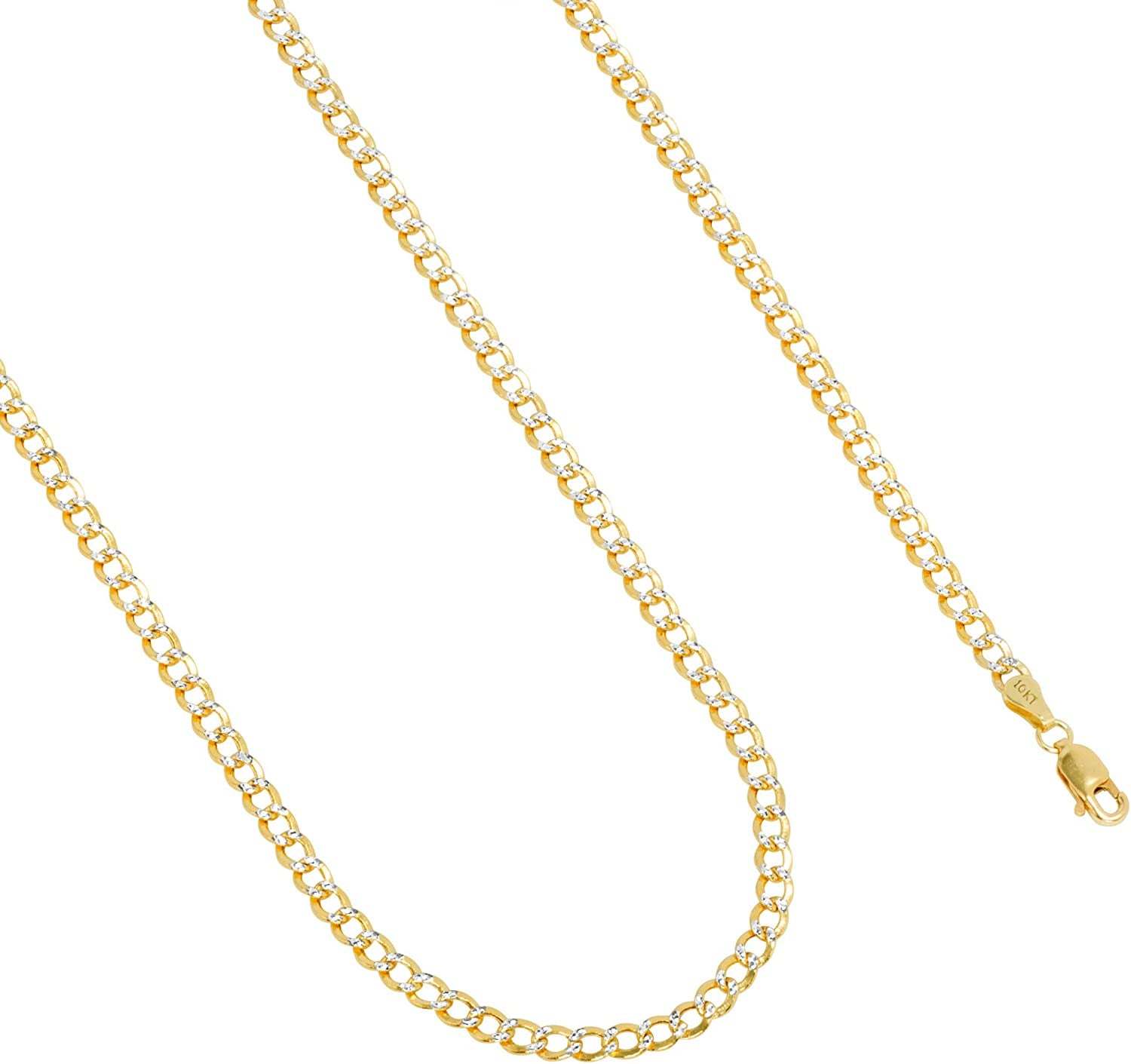 Nuragold 10K Yellow Gold 3.5Mm Cuban Chain Curb Link Diamond Cut Pave Two Tone Bracelet or Anklet, Womens Mens Lobster Clasp 7" 7.5" 8" 8.5" 9" Apparel & Accessories > Jewelry > Anklets NuraGold