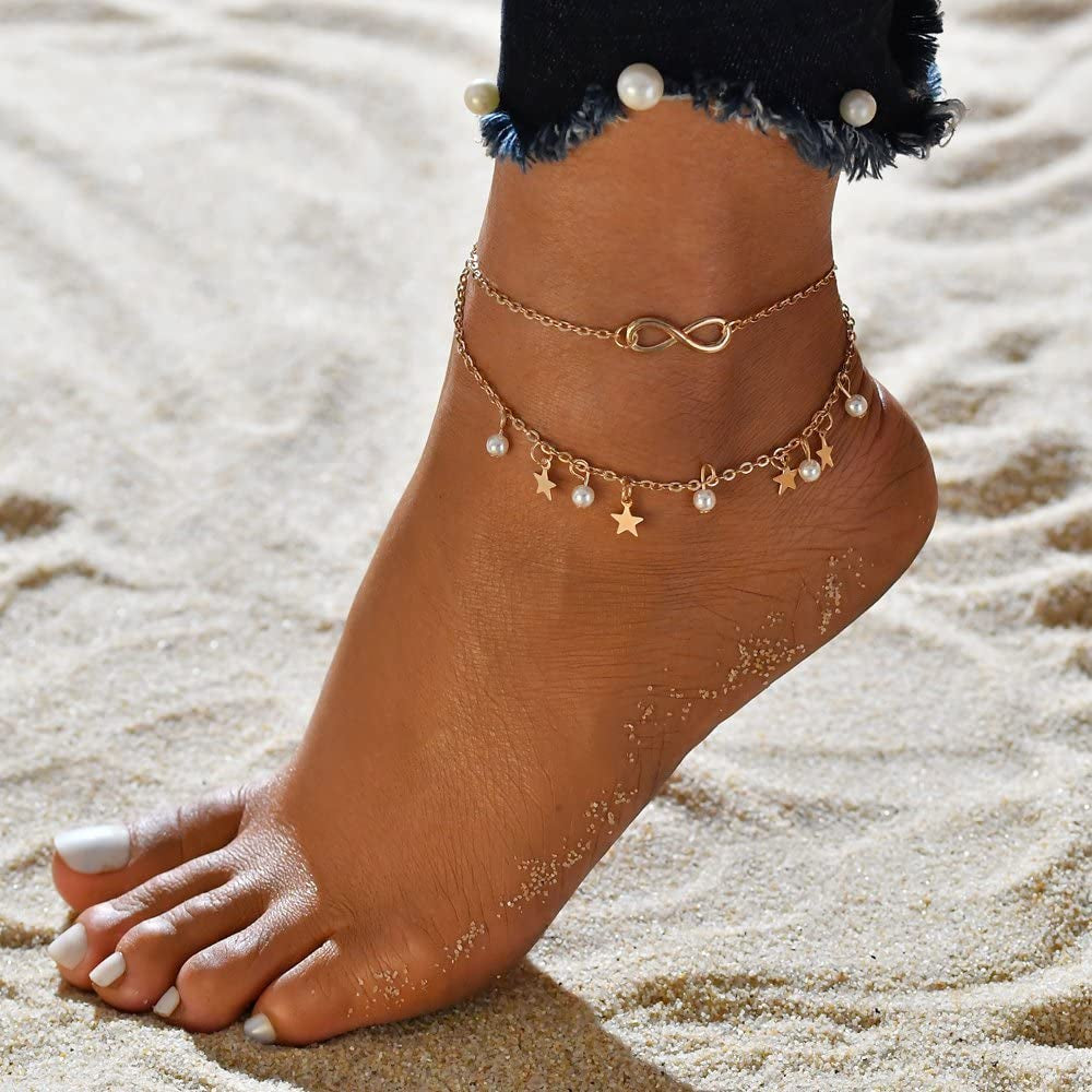 Starain 12Pcs Women'S Charm Anklet Set Gold Multilayer Adjustable Ankle Bracelets Boho Beach Foot Anklet for Women Girls Apparel & Accessories > Jewelry > Anklets Starain