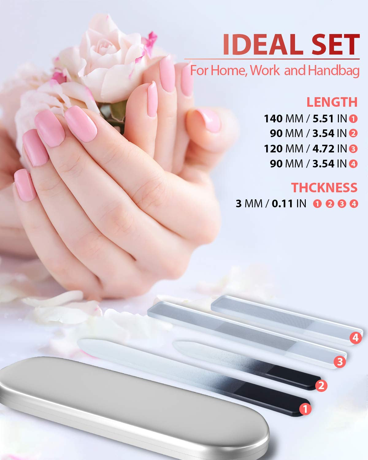 Glass Nail File and Nail Shiner, 4PC Crystal Nail File and Nano Glass Nail Buffer, Premium Set with Case, Professional Manicure Tool Fingernail Czech File for Natural Nail, Gift for Women and Girls Health & Beauty > Personal Care > Cosmetics > Cosmetic Tools > Nail Tools HealPure