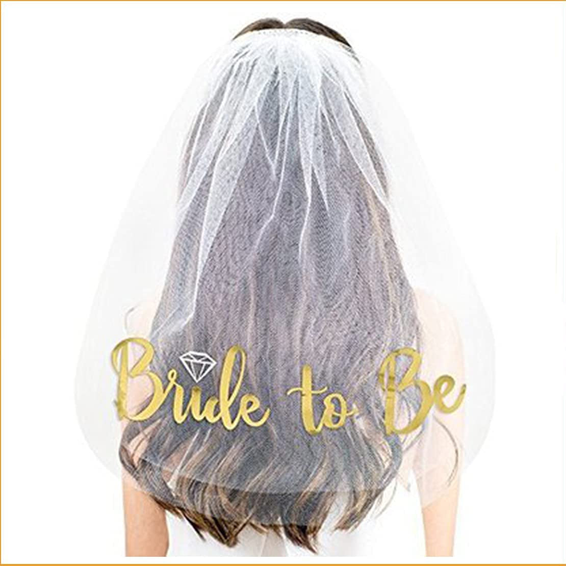Bride to Be Set, 3Pack Bride to Be Sash & Headband Tiara & Shoulder Length Veil Bachelorette Party Supplies Bridal Shower Decoration Accessories(Gold) Apparel & Accessories > Clothing Accessories > Sashes Delphinus