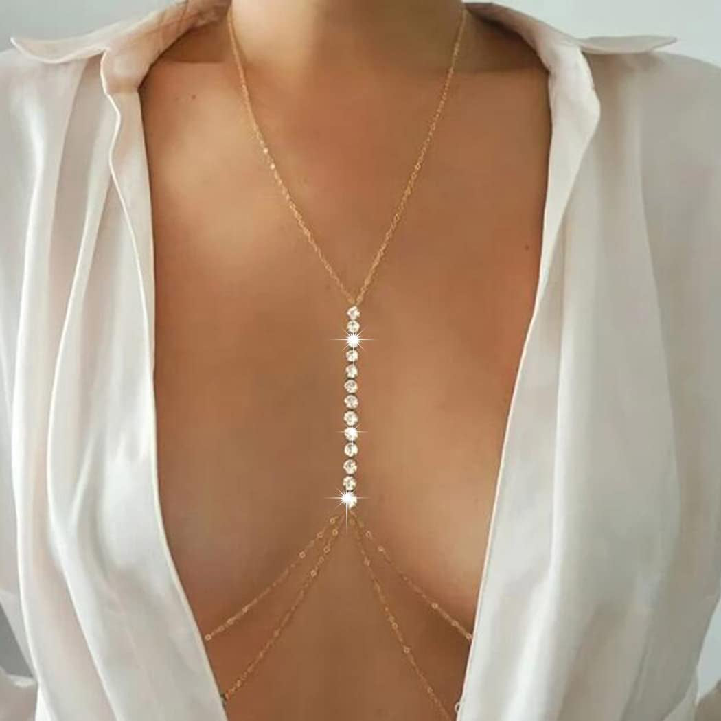 Tgirls Layered Rhinestone Body Chain Sexy Gold Body Belly Chain Beach Body Jewelry Party for Women and Girls Apparel & Accessories > Jewelry > Body Jewelry Tgirls