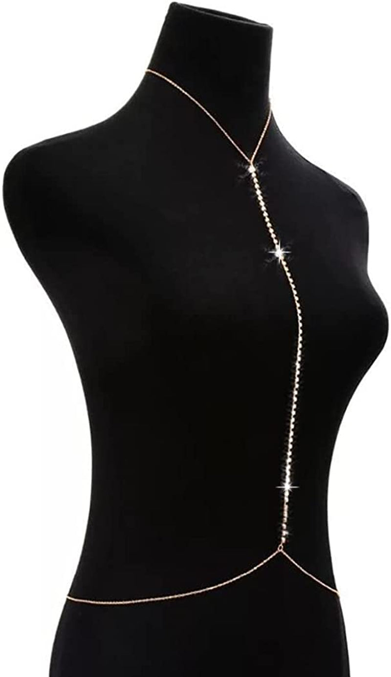 Bomine Gold Rhinestone Body Chain Silver Bra Crystal Sexy Bikini Body Jewelry Necklace Chains for Women and Girls (Gold) Apparel & Accessories > Jewelry > Body Jewelry Bomine