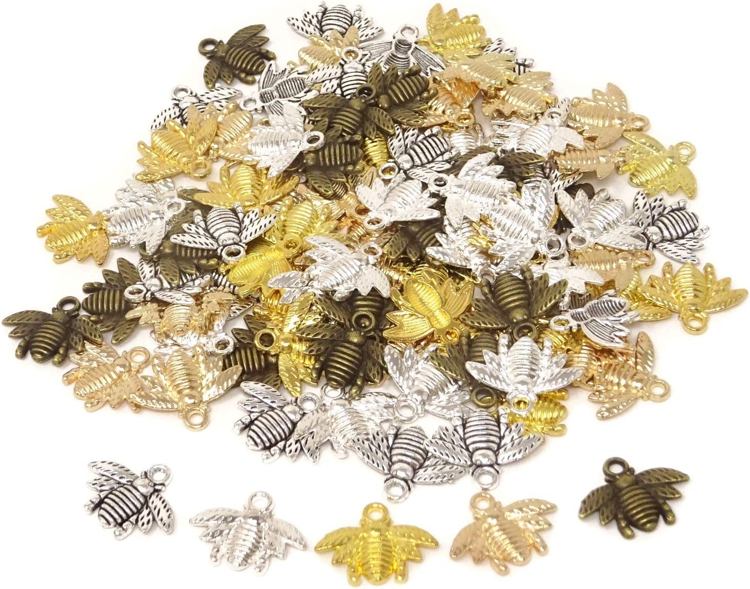 50PCS Alloy Bee Honeybee Charm Pendants, DIY Craft Jewelry Making Accessory, 21X16Mm (Antique Bronze) Mixed Color x 100pcs