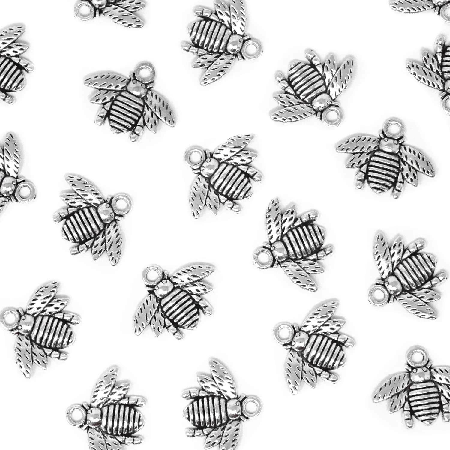 50PCS Alloy Bee Honeybee Charm Pendants, DIY Craft Jewelry Making Accessory, 21X16Mm (Antique Bronze) Silver tone