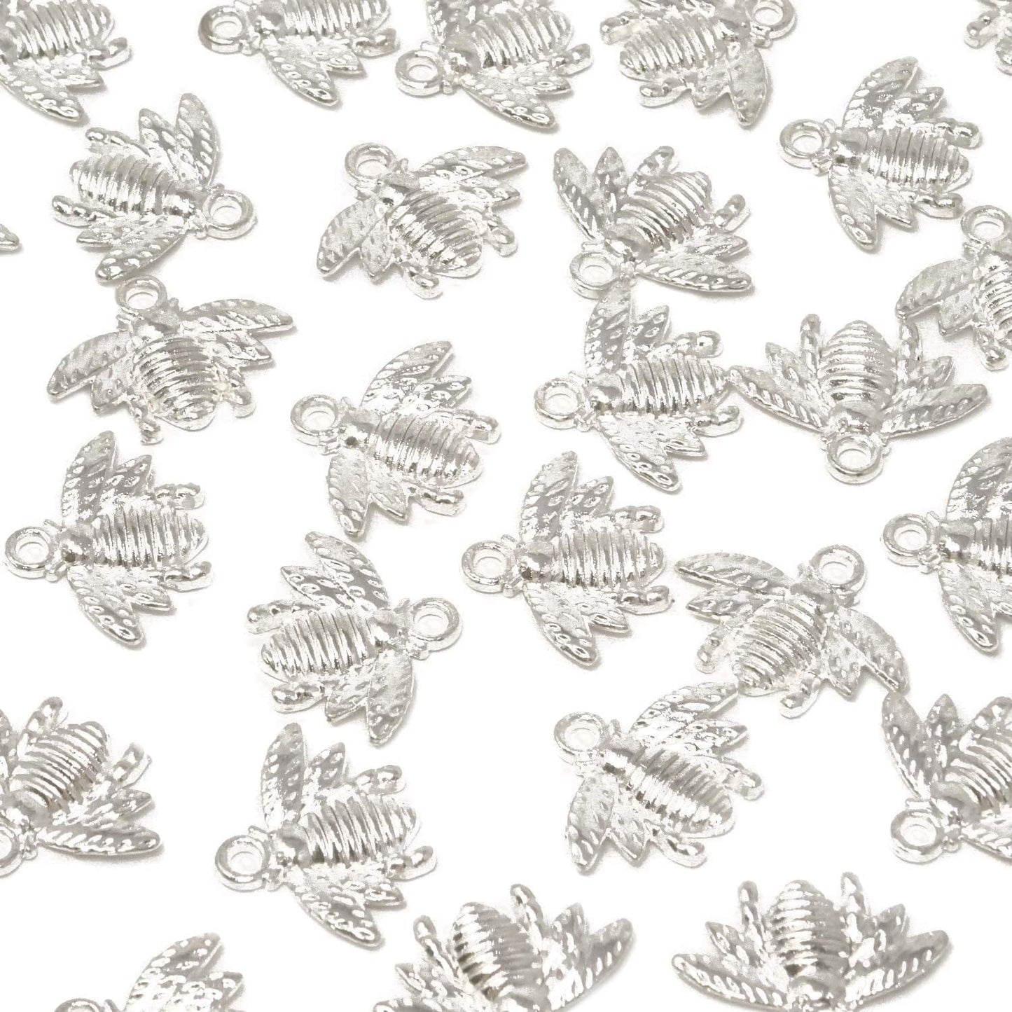 50PCS Alloy Bee Honeybee Charm Pendants, DIY Craft Jewelry Making Accessory, 21X16Mm (Antique Bronze) Bright Silver