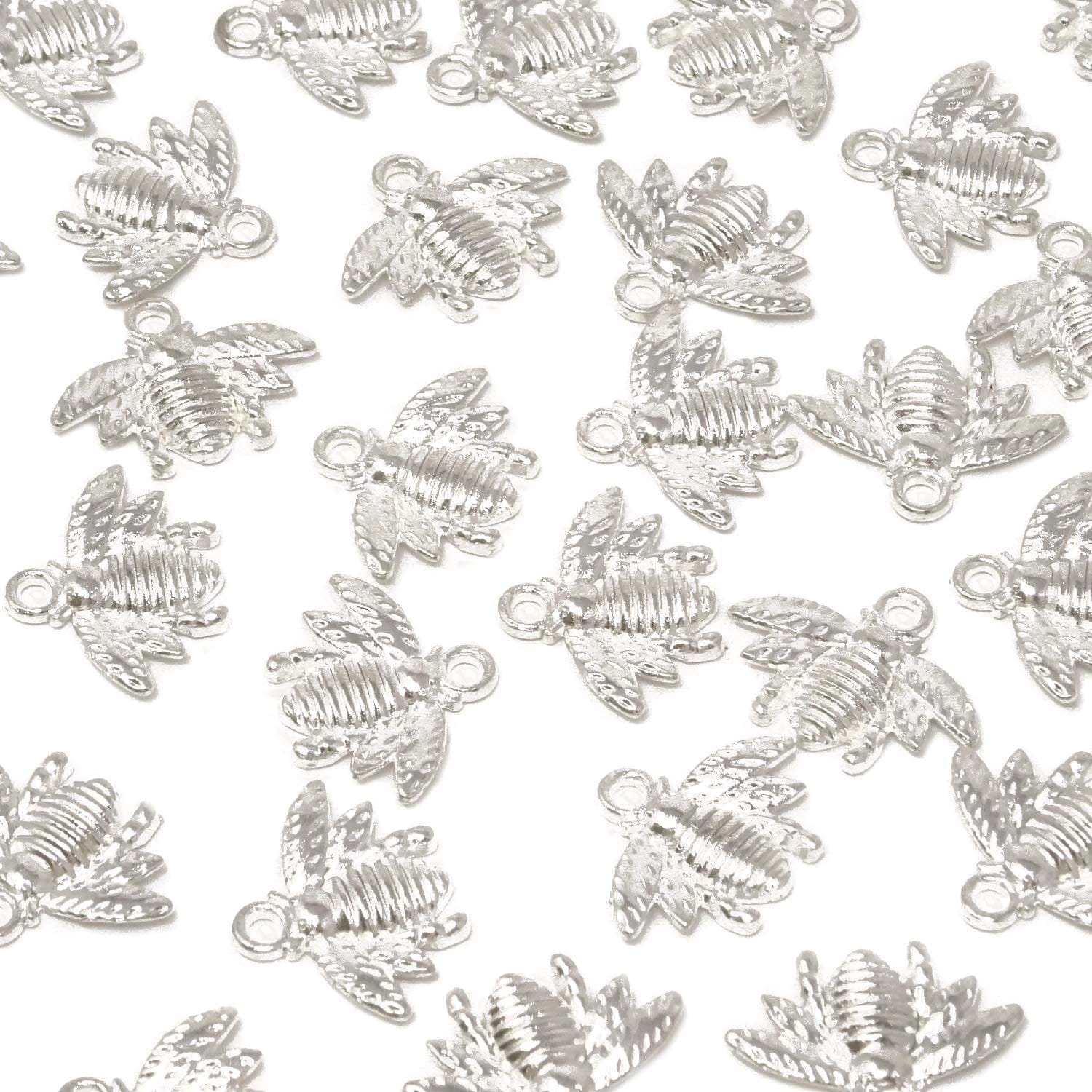 50PCS Alloy Bee Honeybee Charm Pendants, DIY Craft Jewelry Making Accessory, 21X16Mm (Antique Bronze) Bright Silver