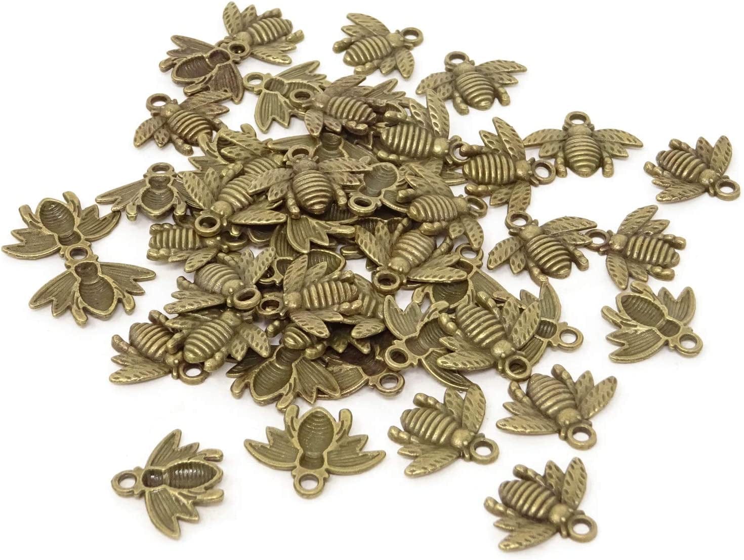 50PCS Alloy Bee Honeybee Charm Pendants, DIY Craft Jewelry Making Accessory, 21X16Mm (Antique Bronze)