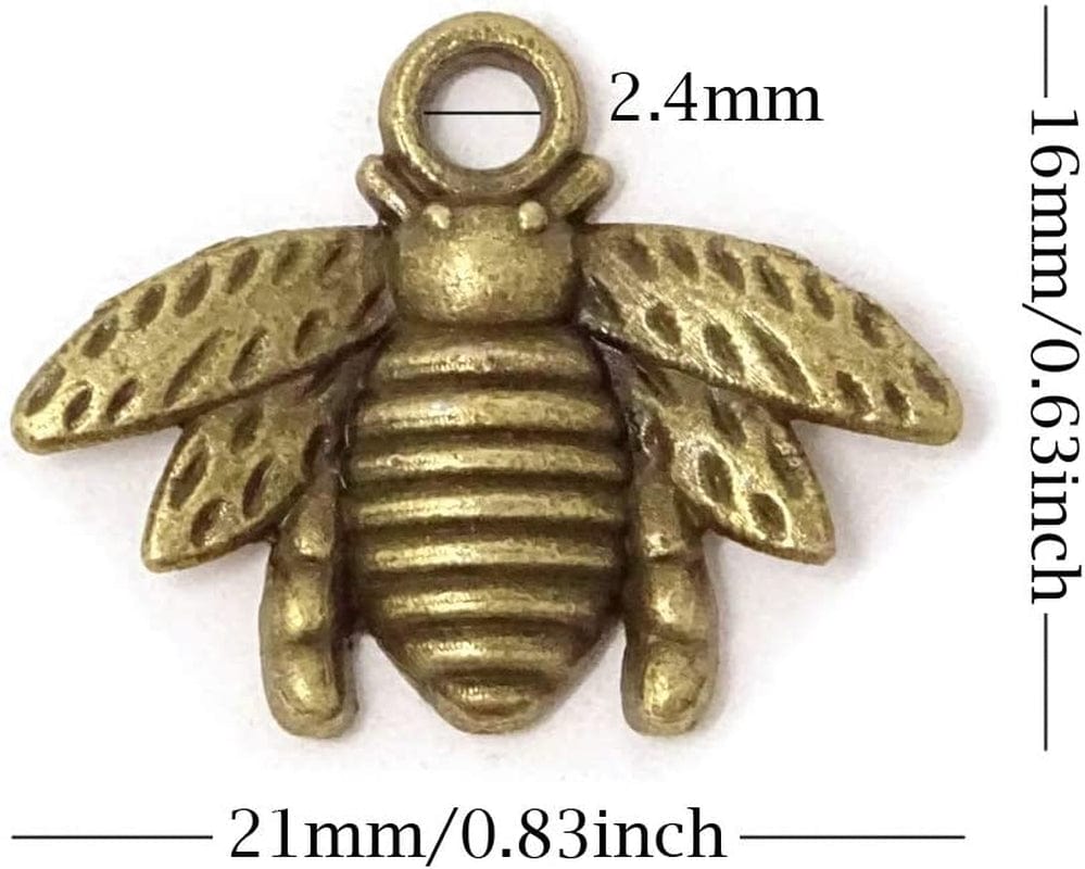50PCS Alloy Bee Honeybee Charm Pendants, DIY Craft Jewelry Making Accessory, 21X16Mm (Antique Bronze)