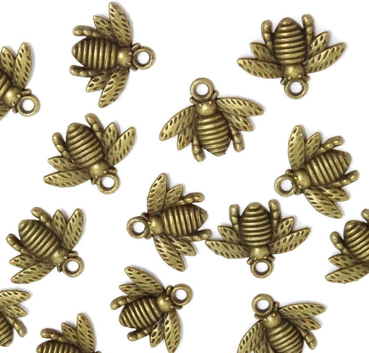 50PCS Alloy Bee Honeybee Charm Pendants, DIY Craft Jewelry Making Accessory, 21X16Mm (Antique Bronze) Antique bronze
