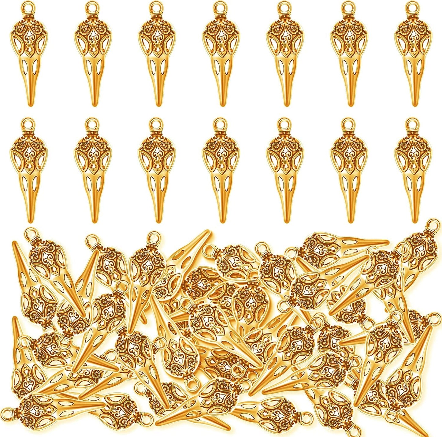 50Pcs Alloy Crow Raven Skull Charms Bird Head Skeleton Charms Pendant for Women Halloween Witch Pagan Necklace Bracelet Earring Jewelry Gold