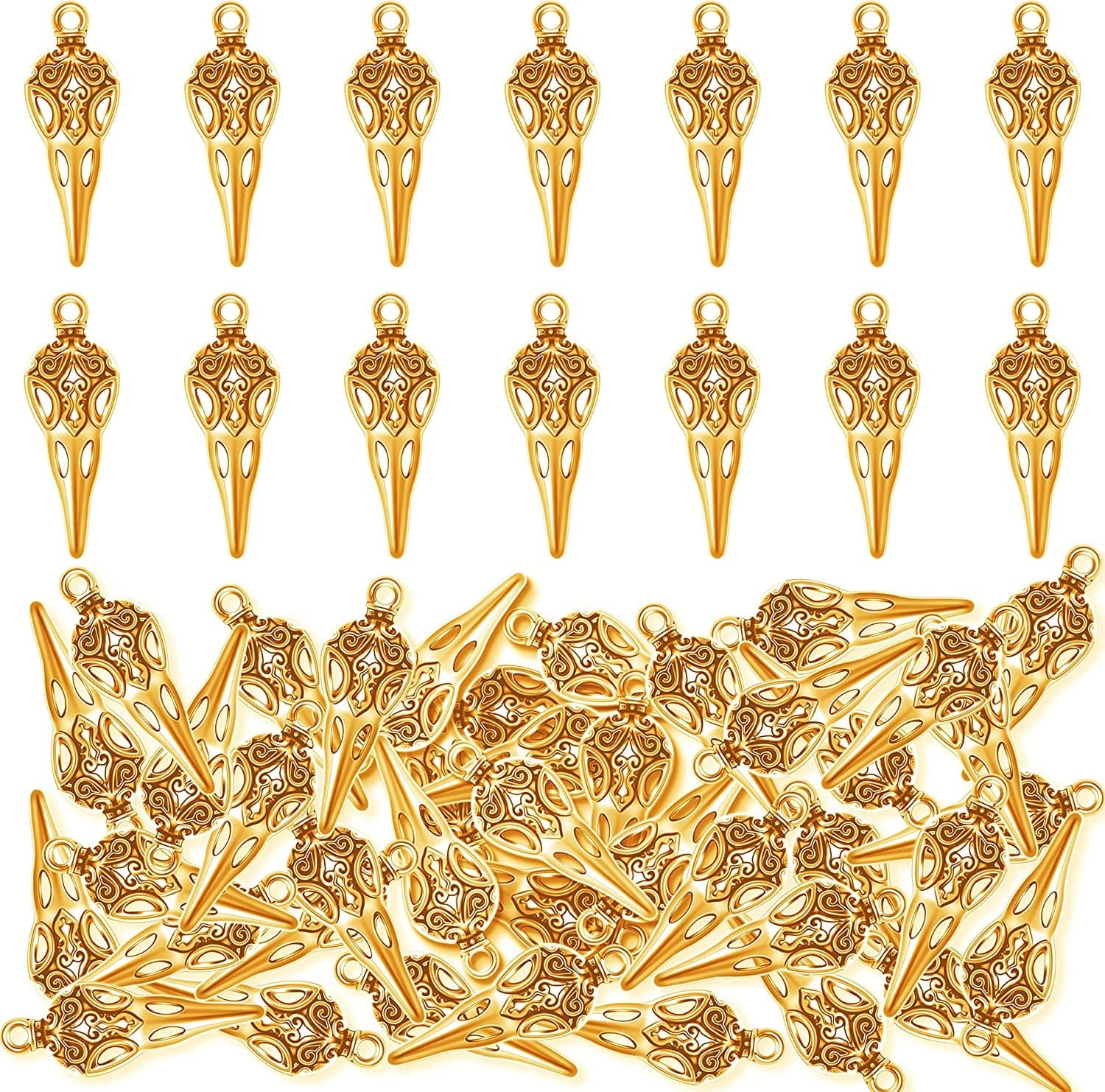 50Pcs Alloy Crow Raven Skull Charms Bird Head Skeleton Charms Pendant for Women Halloween Witch Pagan Necklace Bracelet Earring Jewelry Gold