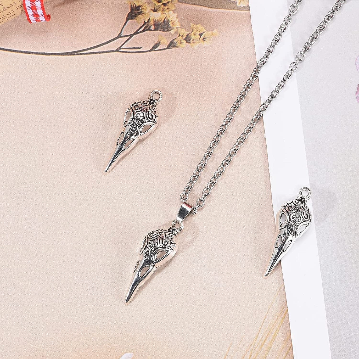 50Pcs Alloy Crow Raven Skull Charms Bird Head Skeleton Charms Pendant for Women Halloween Witch Pagan Necklace Bracelet Earring Jewelry