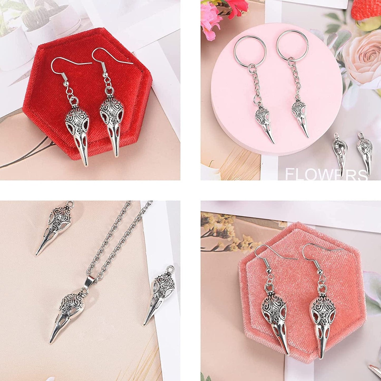 50Pcs Alloy Crow Raven Skull Charms Bird Head Skeleton Charms Pendant for Women Halloween Witch Pagan Necklace Bracelet Earring Jewelry
