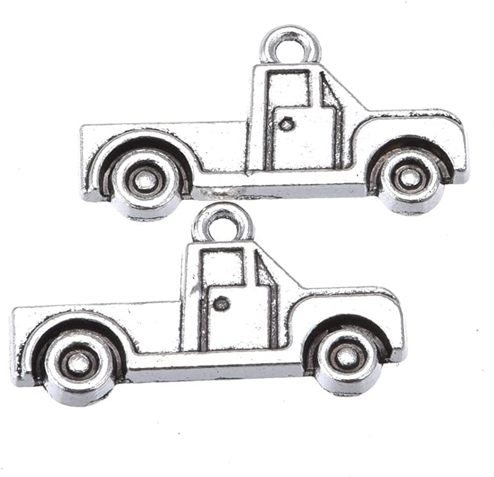 50Pcs Antique Silver Plated Pickup Truck Car Charms Pendant DIY Bracelets Necklace Jewelry Making Craft Wholesale 26Mmx15Mm (A195)