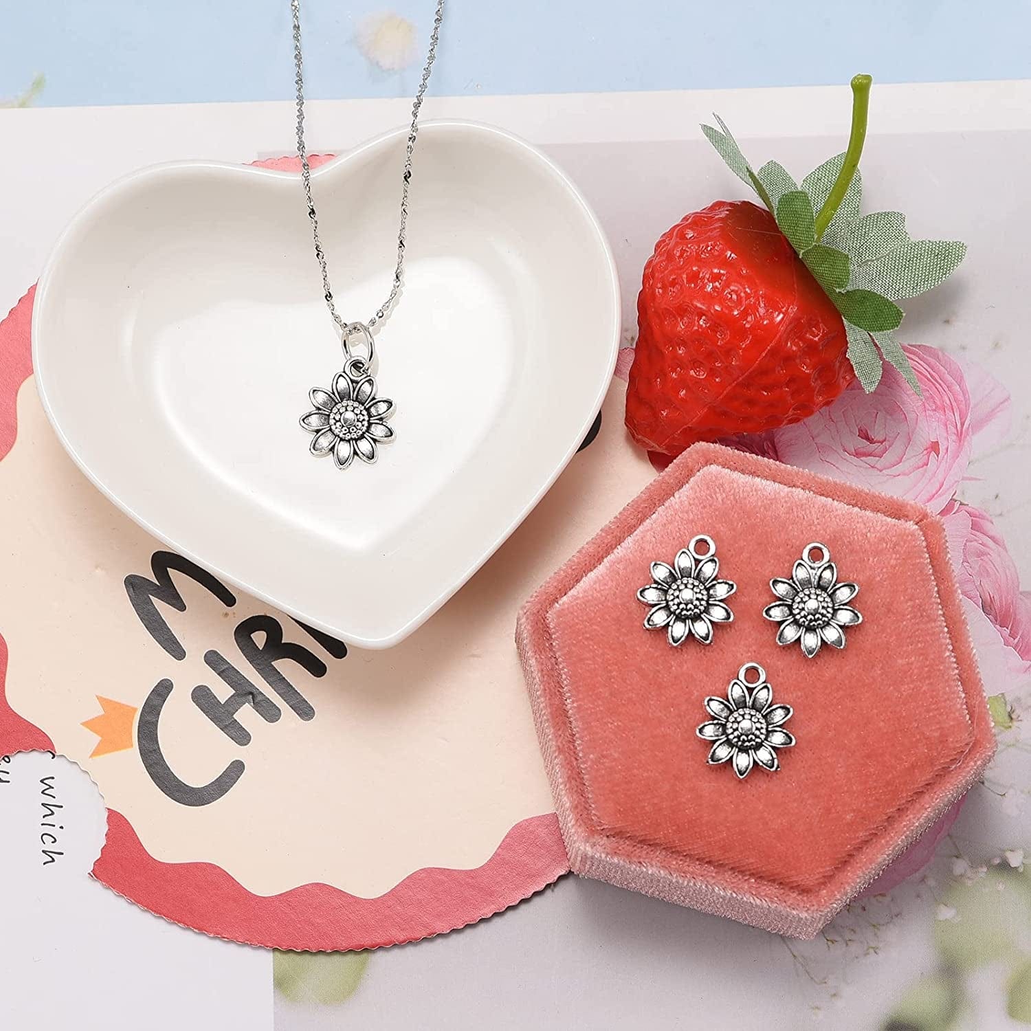 50Pcs Antique Silver Plated Sunflower Flower Charms Pendant DIY Bracelets Necklace Jewelry Making Craft Wholesale 15Mmx13Mm(A298)