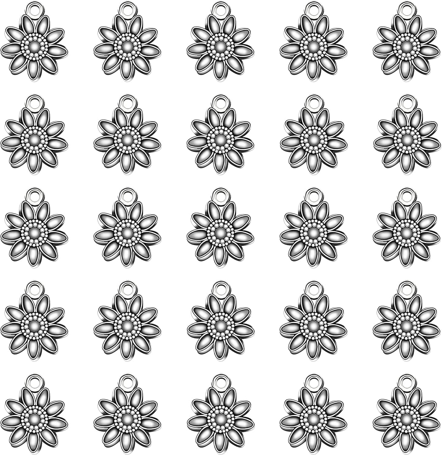 50Pcs Antique Silver Plated Sunflower Flower Charms Pendant DIY Bracelets Necklace Jewelry Making Craft Wholesale 15Mmx13Mm(A298)