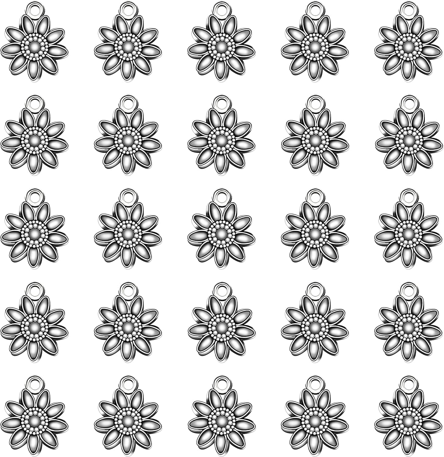 50Pcs Antique Silver Plated Sunflower Flower Charms Pendant DIY Bracelets Necklace Jewelry Making Craft Wholesale 15Mmx13Mm(A298)