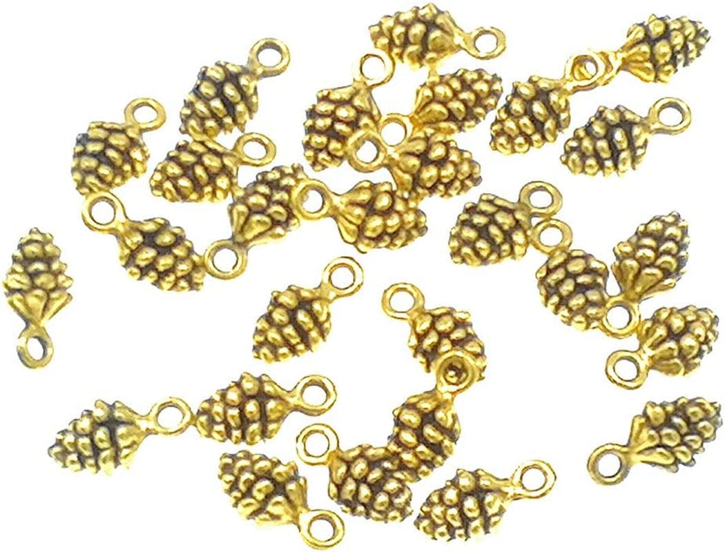 50Pcs Christmas Pine Cone Small Pendant Nature Nuts Charm for DIY Jewelry Making Accessories(Antique Silver Tone) Antique gold