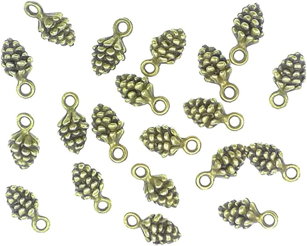 50Pcs Christmas Pine Cone Small Pendant Nature Nuts Charm for DIY Jewelry Making Accessories(Antique Silver Tone) Antique Bronze