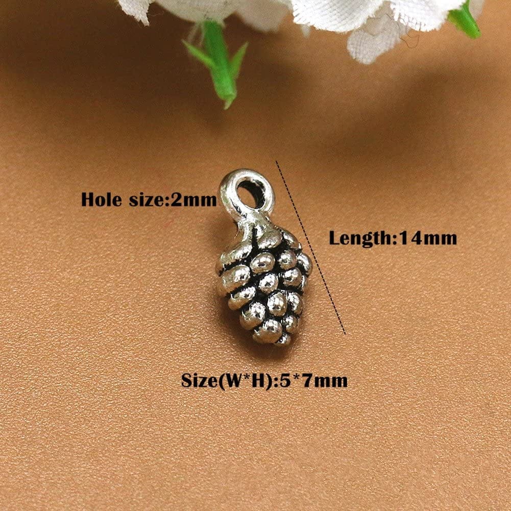 50Pcs Christmas Pine Cone Small Pendant Nature Nuts Charm for DIY Jewelry Making Accessories(Antique Silver Tone)