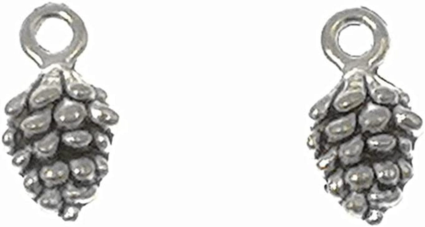 50Pcs Christmas Pine Cone Small Pendant Nature Nuts Charm for DIY Jewelry Making Accessories(Antique Silver Tone)