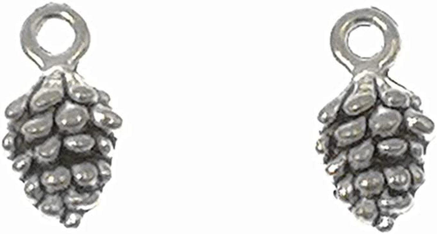 50Pcs Christmas Pine Cone Small Pendant Nature Nuts Charm for DIY Jewelry Making Accessories(Antique Silver Tone)