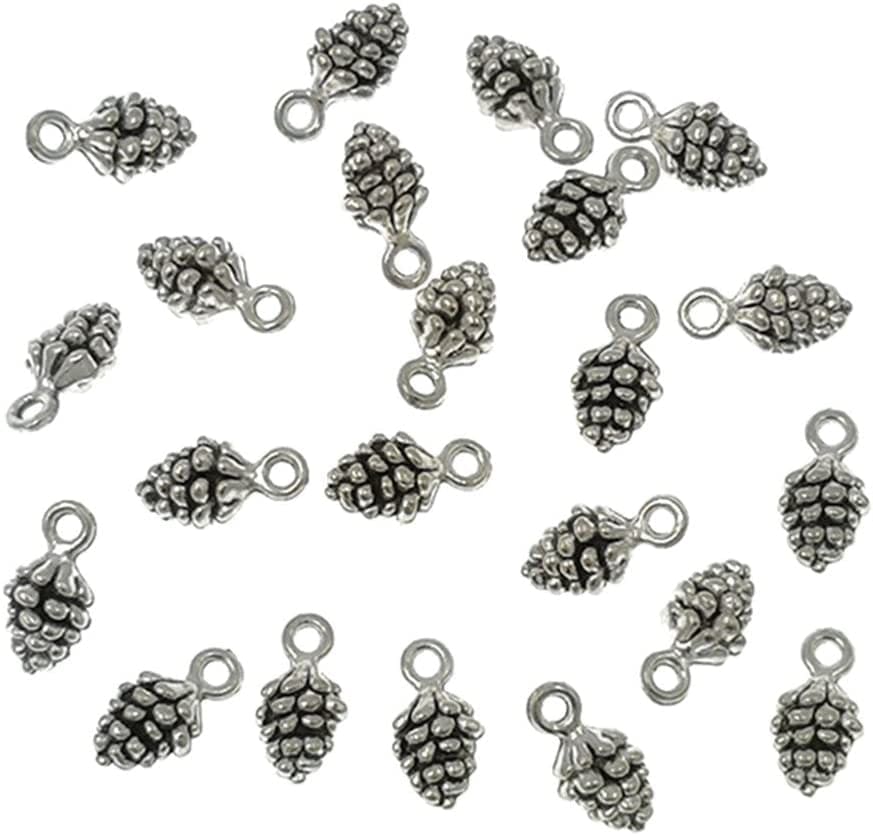 50Pcs Christmas Pine Cone Small Pendant Nature Nuts Charm for DIY Jewelry Making Accessories(Antique Silver Tone) Antique Silver