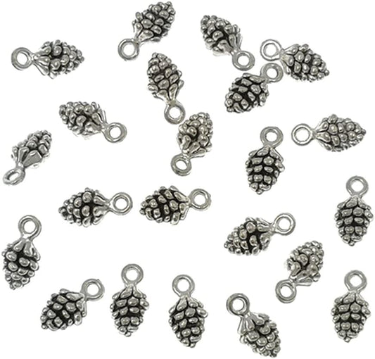 50Pcs Christmas Pine Cone Small Pendant Nature Nuts Charm for DIY Jewelry Making Accessories(Antique Silver Tone) Antique Silver