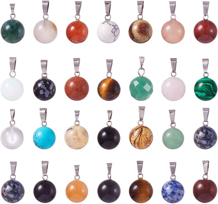 50Pcs Crescent Moon Shaped Mixed Stone Pendants Healing Crystal Quartz Chakra Reiki Gemstone Charms for Necklace Jewelry Making Hole: 2X7Mm