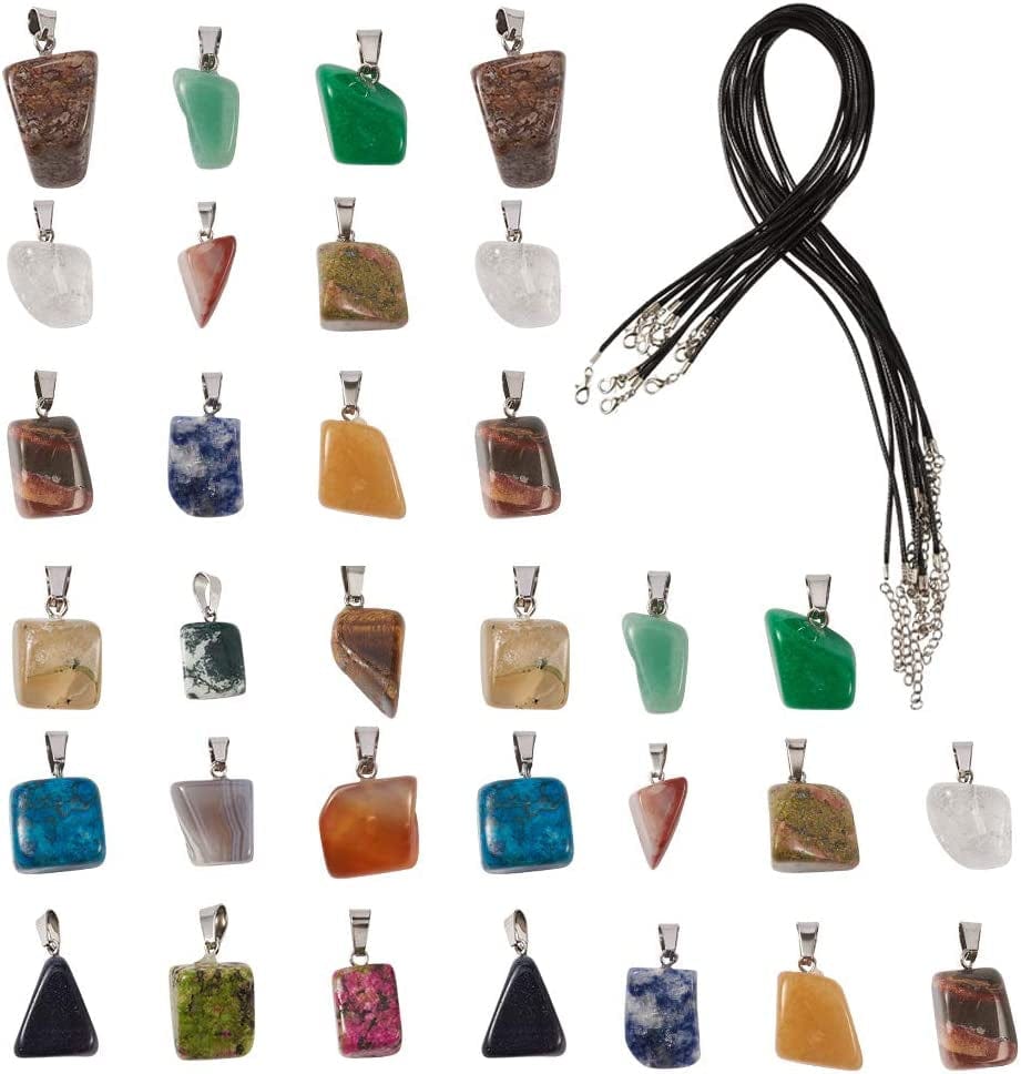 50Pcs Crescent Moon Shaped Mixed Stone Pendants Healing Crystal Quartz Chakra Reiki Gemstone Charms for Necklace Jewelry Making Hole: 2X7Mm