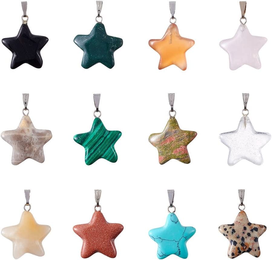 50Pcs Crescent Moon Shaped Mixed Stone Pendants Healing Crystal Quartz Chakra Reiki Gemstone Charms for Necklace Jewelry Making Hole: 2X7Mm