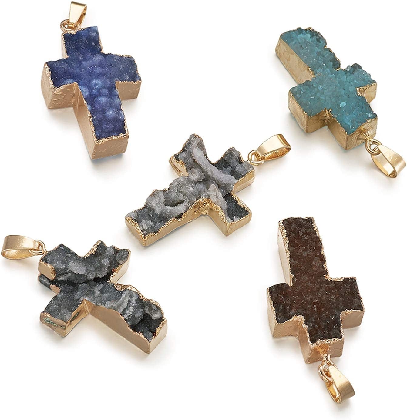 50Pcs Crescent Moon Shaped Mixed Stone Pendants Healing Crystal Quartz Chakra Reiki Gemstone Charms for Necklace Jewelry Making Hole: 2X7Mm