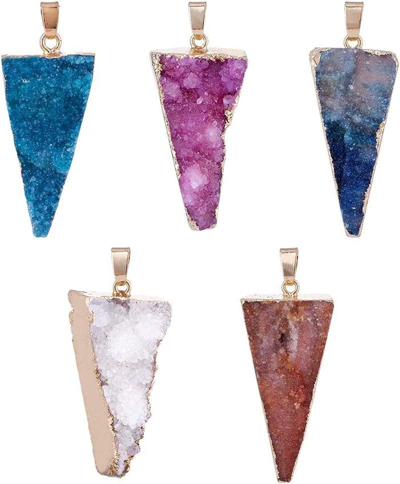 50Pcs Crescent Moon Shaped Mixed Stone Pendants Healing Crystal Quartz Chakra Reiki Gemstone Charms for Necklace Jewelry Making Hole: 2X7Mm