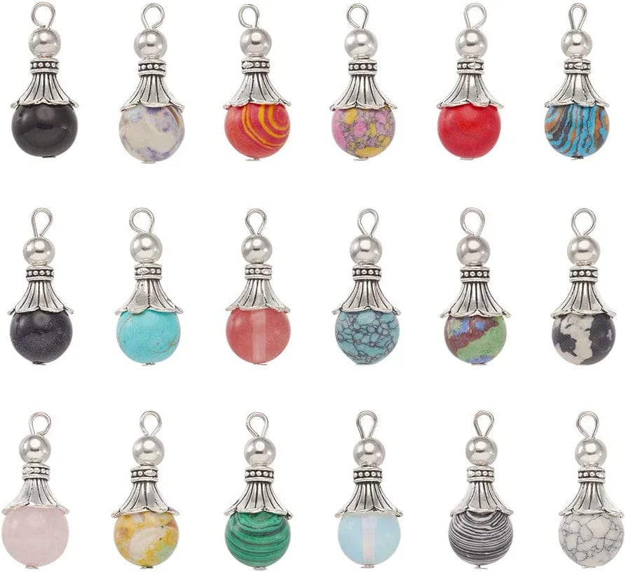 50Pcs Crescent Moon Shaped Mixed Stone Pendants Healing Crystal Quartz Chakra Reiki Gemstone Charms for Necklace Jewelry Making Hole: 2X7Mm