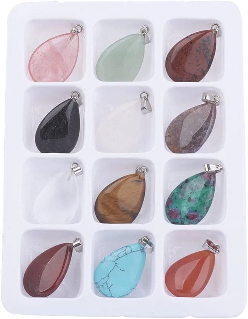 50Pcs Crescent Moon Shaped Mixed Stone Pendants Healing Crystal Quartz Chakra Reiki Gemstone Charms for Necklace Jewelry Making Hole: 2X7Mm