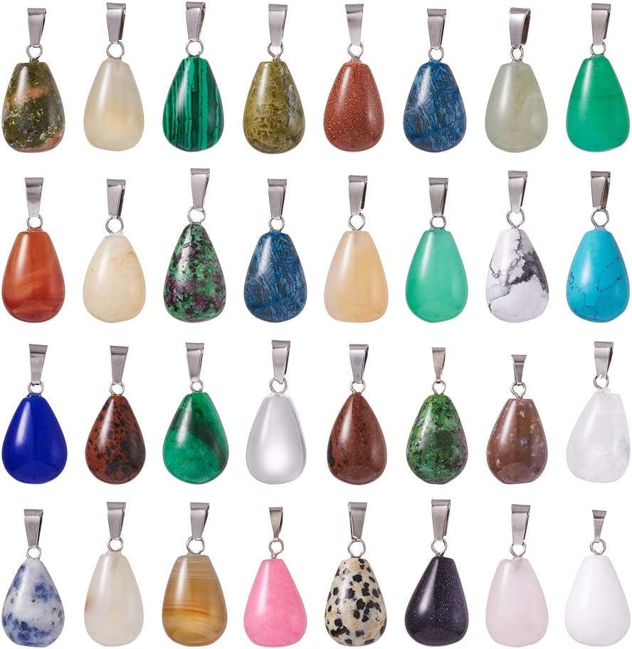 50Pcs Crescent Moon Shaped Mixed Stone Pendants Healing Crystal Quartz Chakra Reiki Gemstone Charms for Necklace Jewelry Making Hole: 2X7Mm