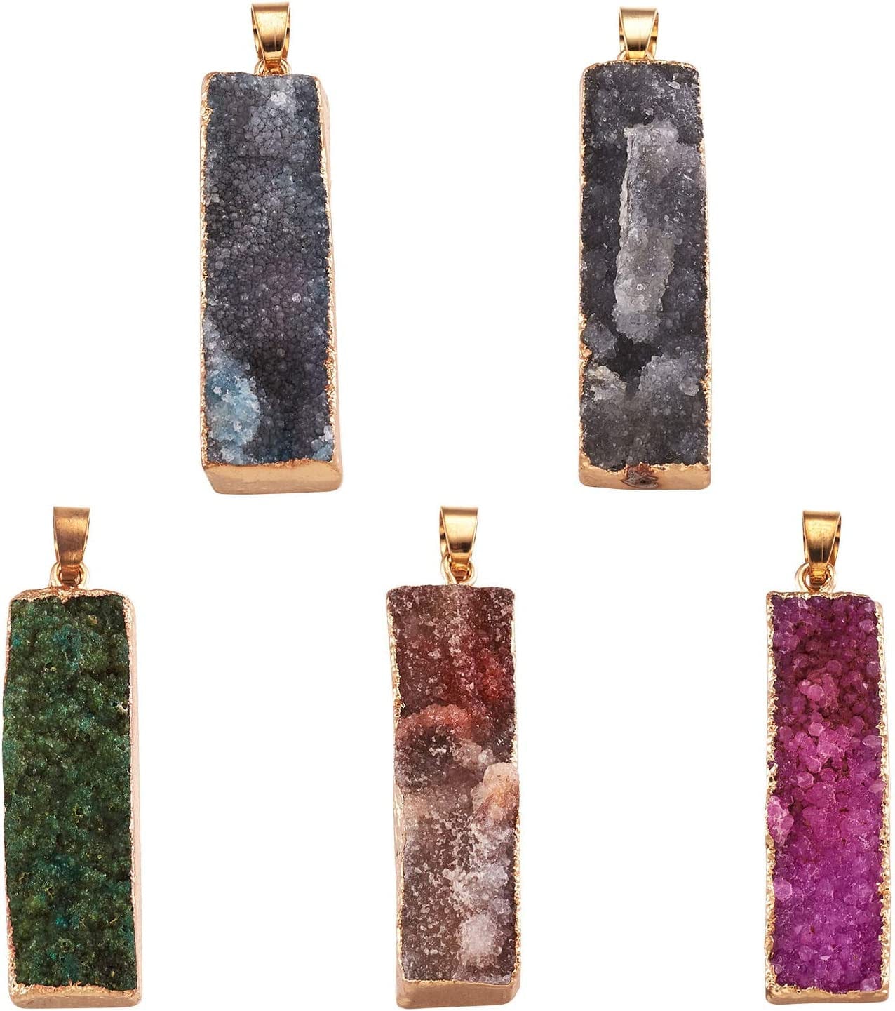 50Pcs Crescent Moon Shaped Mixed Stone Pendants Healing Crystal Quartz Chakra Reiki Gemstone Charms for Necklace Jewelry Making Hole: 2X7Mm