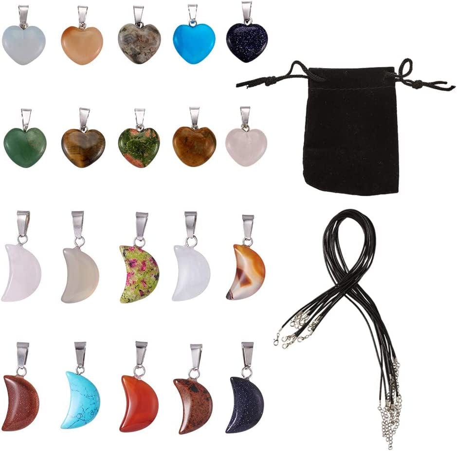 50Pcs Crescent Moon Shaped Mixed Stone Pendants Healing Crystal Quartz Chakra Reiki Gemstone Charms for Necklace Jewelry Making Hole: 2X7Mm