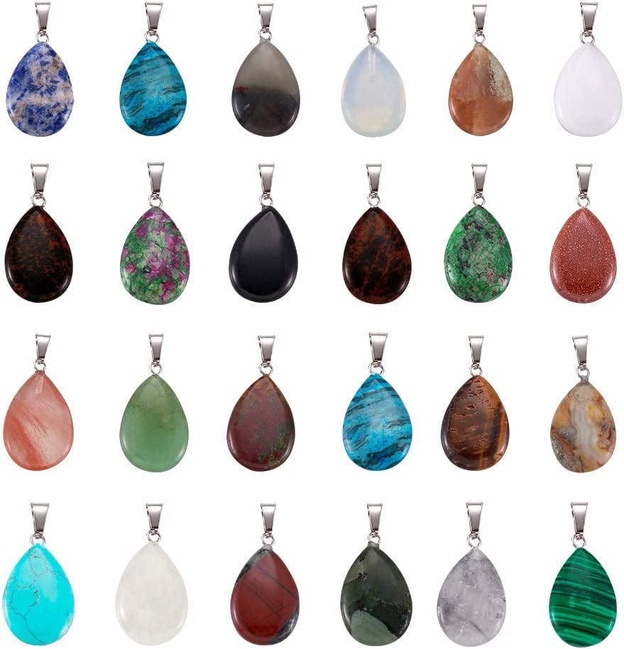 50Pcs Crescent Moon Shaped Mixed Stone Pendants Healing Crystal Quartz Chakra Reiki Gemstone Charms for Necklace Jewelry Making Hole: 2X7Mm