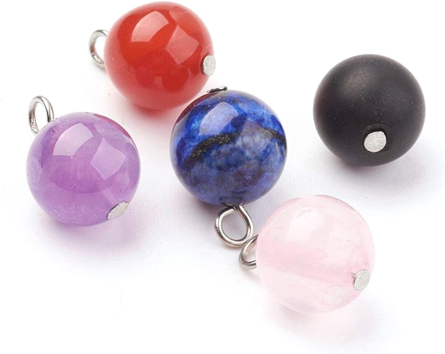 50Pcs Crescent Moon Shaped Mixed Stone Pendants Healing Crystal Quartz Chakra Reiki Gemstone Charms for Necklace Jewelry Making Hole: 2X7Mm