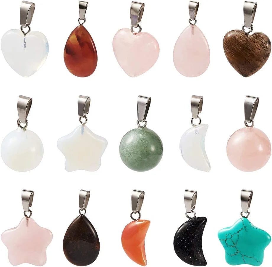 50Pcs Crescent Moon Shaped Mixed Stone Pendants Healing Crystal Quartz Chakra Reiki Gemstone Charms for Necklace Jewelry Making Hole: 2X7Mm