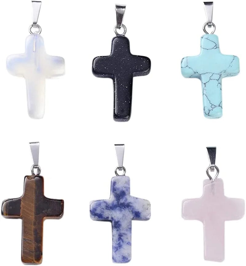 50Pcs Crescent Moon Shaped Mixed Stone Pendants Healing Crystal Quartz Chakra Reiki Gemstone Charms for Necklace Jewelry Making Hole: 2X7Mm